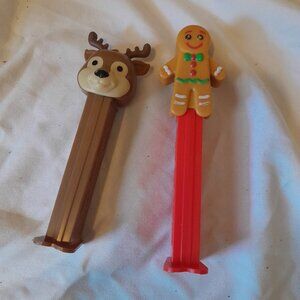 Holiday Gingerbread Man and Santa's Reindeer Empty Pez Dispensers Set of 2